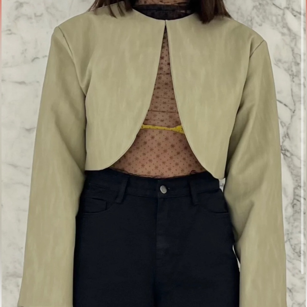 Olive green vegan leather cropped jacket